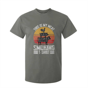 BBQ T Shirt For Kid Smoker Themed Retro Vintage My Meat Smoking TS10 Military Green Print Your Wear