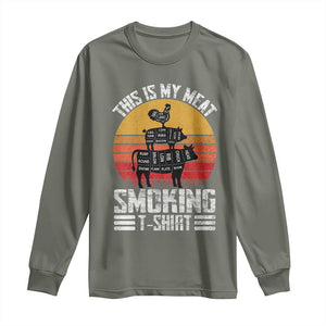 BBQ Long Sleeve Shirt Smoker Themed Retro Vintage My Meat Smoking TS10 Military Green Print Your Wear