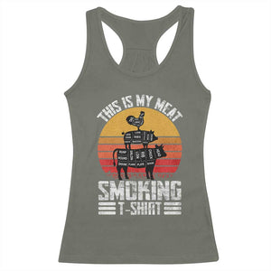 BBQ Racerback Tank Top Smoker Themed Retro Vintage My Meat Smoking TS10 Military Green Print Your Wear