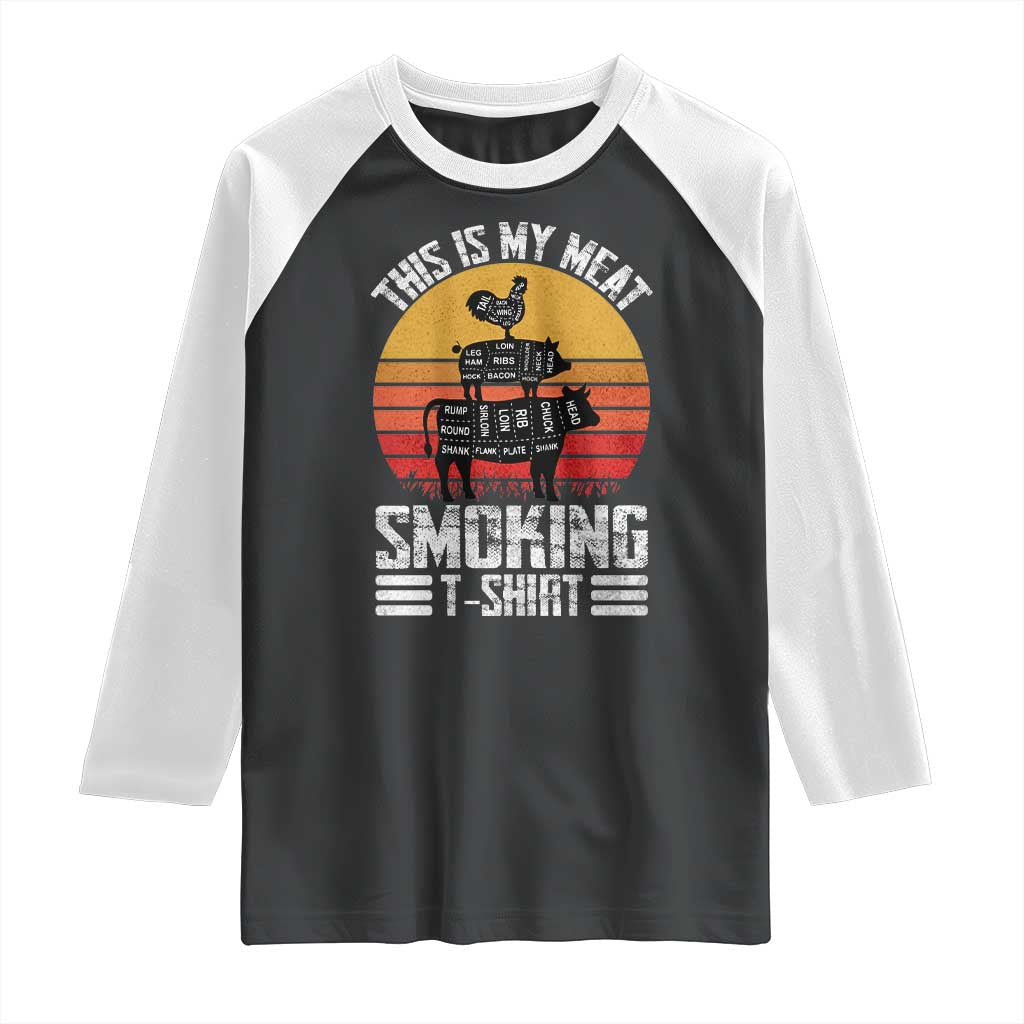 BBQ Raglan Shirt Smoker Themed Retro Vintage My Meat Smoking TS10 Black White Print Your Wear