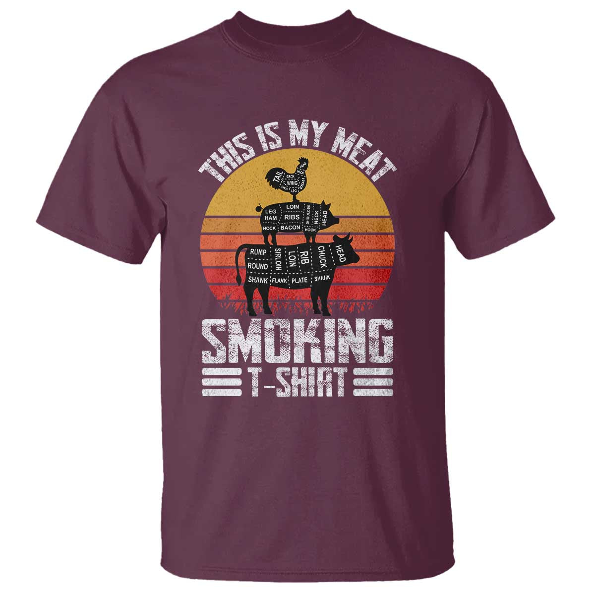 BBQ T Shirt Smoker Themed Retro Vintage My Meat Smoking TS10 Maroon Print Your Wear