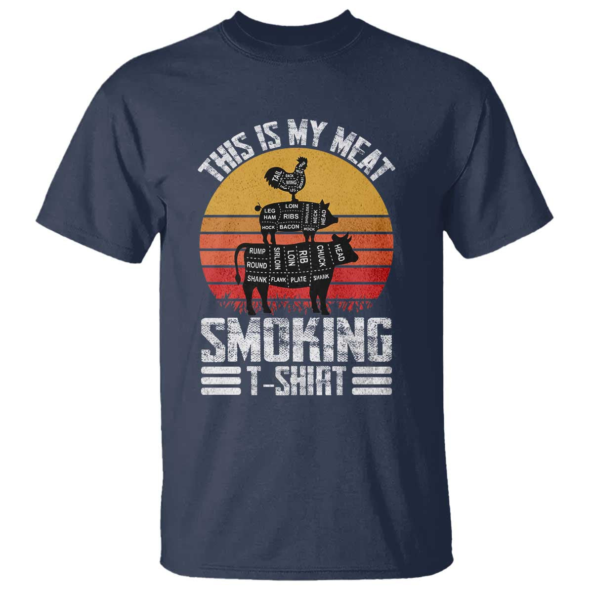 BBQ T Shirt Smoker Themed Retro Vintage My Meat Smoking TS10 Navy Print Your Wear