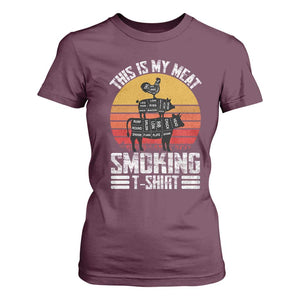 BBQ T Shirt For Women Smoker Themed Retro Vintage My Meat Smoking TS10 Maroon Print Your Wear