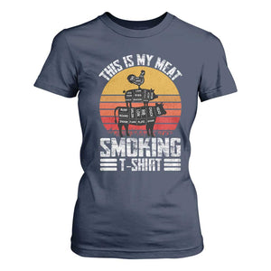 BBQ T Shirt For Women Smoker Themed Retro Vintage My Meat Smoking TS10 Navy Print Your Wear