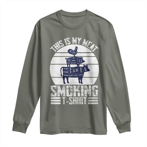 BBQ Long Sleeve Shirt Retro This Is My Meat Smoking Barbeque Dad TS10 Military Green Print Your Wear