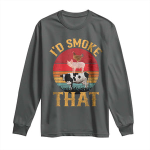 Funny BBQ Long Sleeve Shirt I'd Smoke That Barbecue Retro Grilling Gift TS10 Dark Heather Print Your Wear