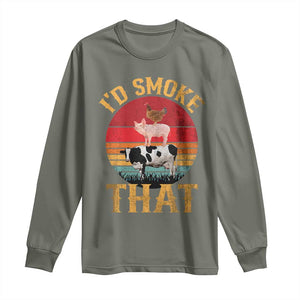 Funny BBQ Long Sleeve Shirt I'd Smoke That Barbecue Retro Grilling Gift TS10 Military Green Print Your Wear