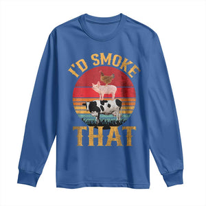 Funny BBQ Long Sleeve Shirt I'd Smoke That Barbecue Retro Grilling Gift TS10 Royal Blue Print Your Wear