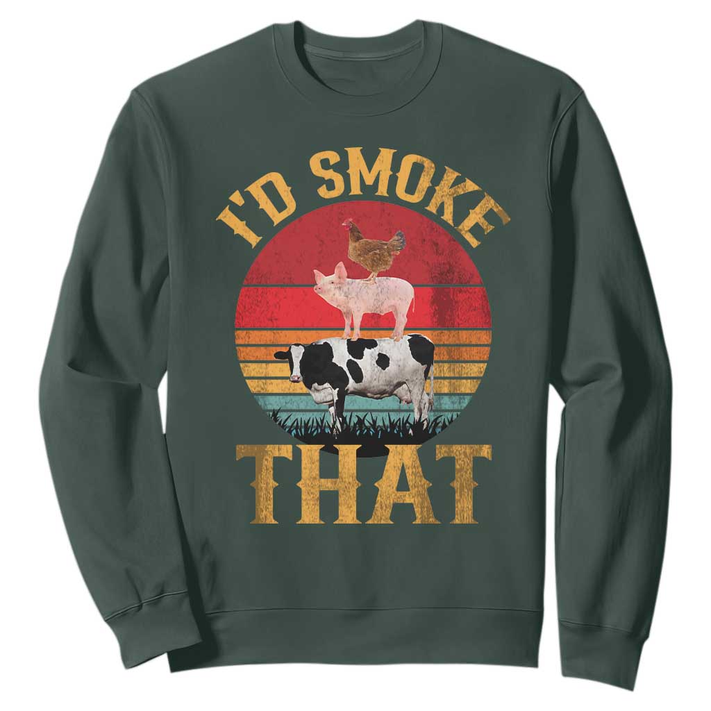 Funny BBQ Sweatshirt I'd Smoke That Barbecue Retro Grilling Gift TS10 Dark Forest Green Print Your Wear