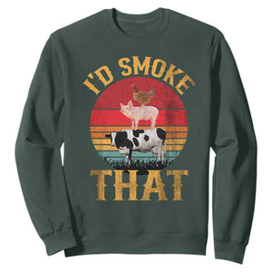 Funny BBQ Sweatshirt I'd Smoke That Barbecue Retro Grilling Gift TS10 Dark Forest Green Print Your Wear