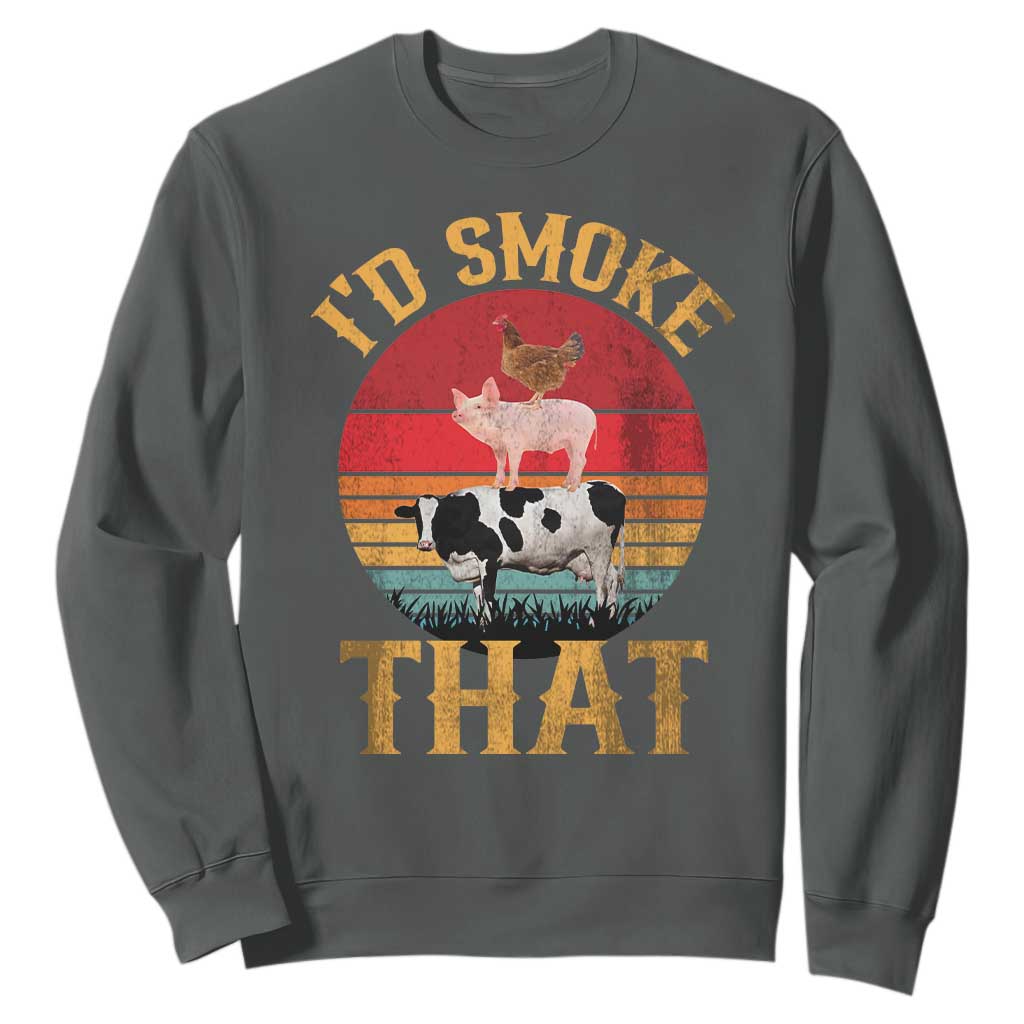 Funny BBQ Sweatshirt I'd Smoke That Barbecue Retro Grilling Gift TS10 Dark Heather Print Your Wear