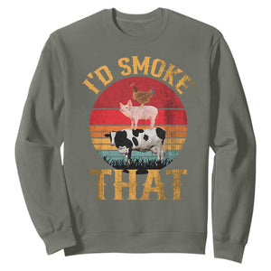 Funny BBQ Sweatshirt I'd Smoke That Barbecue Retro Grilling Gift TS10 Military Green Print Your Wear