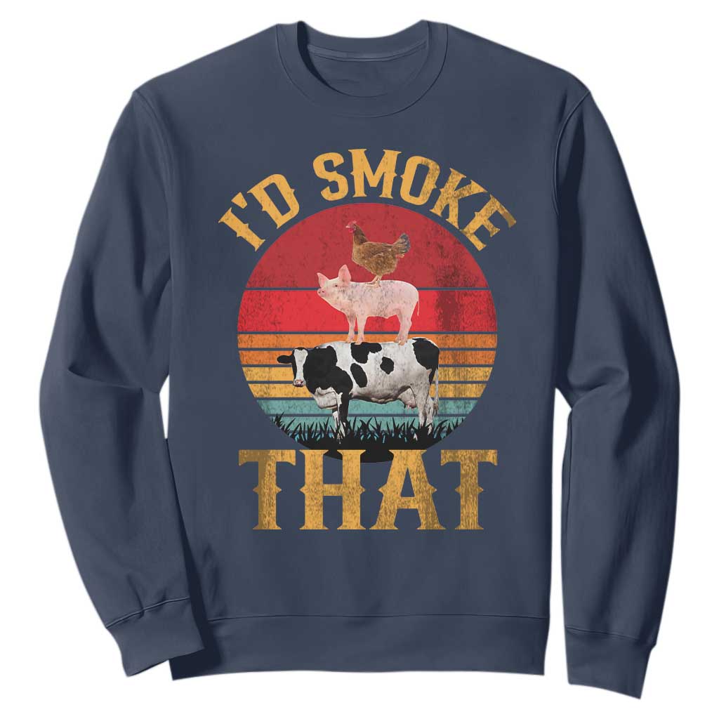 Funny BBQ Sweatshirt I'd Smoke That Barbecue Retro Grilling Gift TS10 Navy Print Your Wear