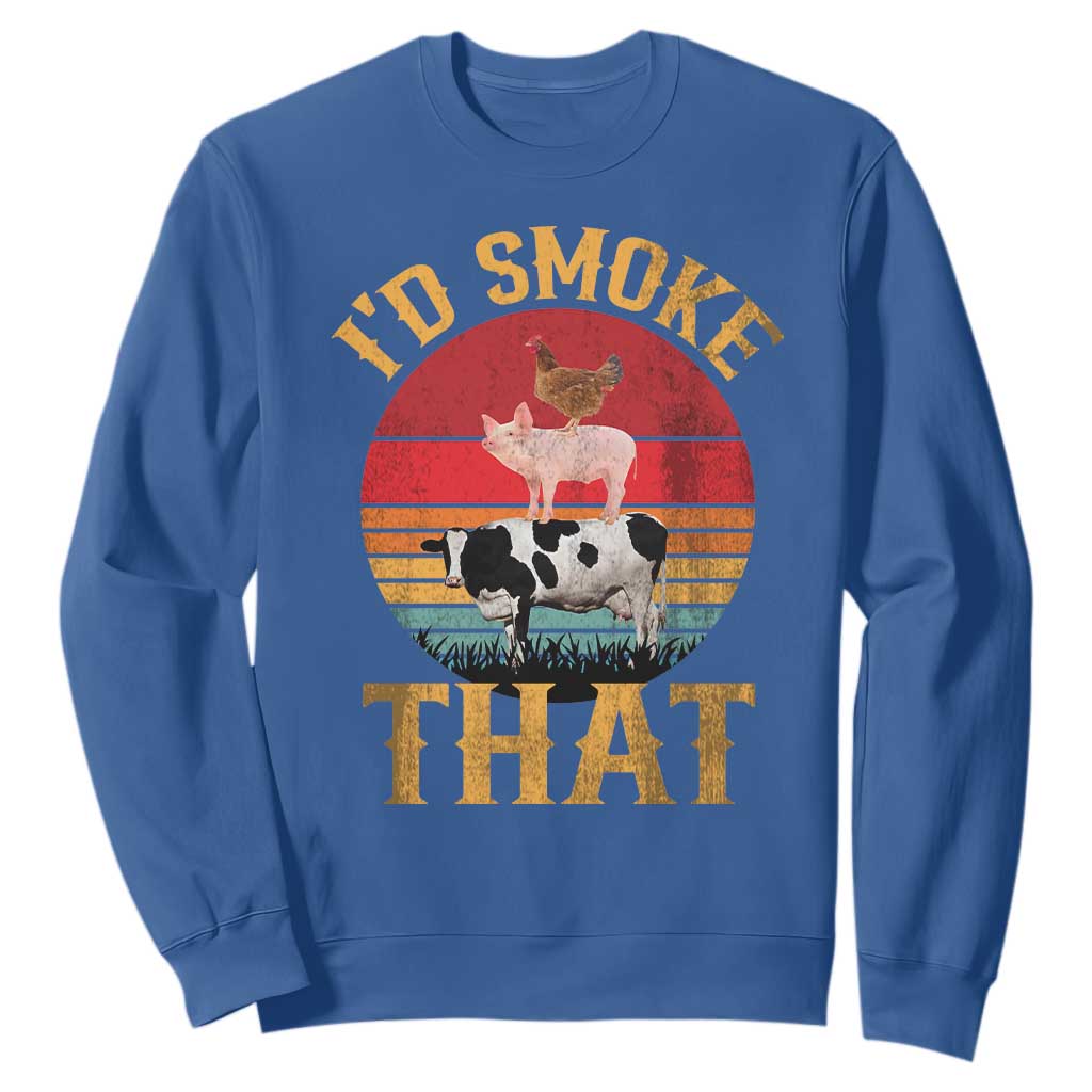 Funny BBQ Sweatshirt I'd Smoke That Barbecue Retro Grilling Gift TS10 Royal Blue Print Your Wear