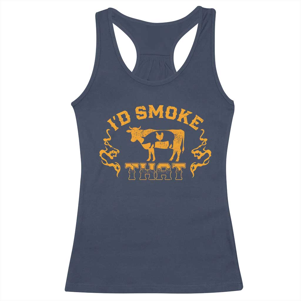 Funny BBQ Racerback Tank Top I'd Smoke That Chef Butcher Cook BBQ TS10 Navy Print Your Wear