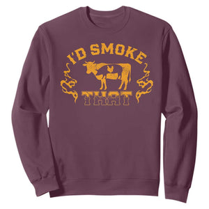 Funny BBQ Sweatshirt I'd Smoke That Chef Butcher Cook BBQ TS10 Maroon Print Your Wear