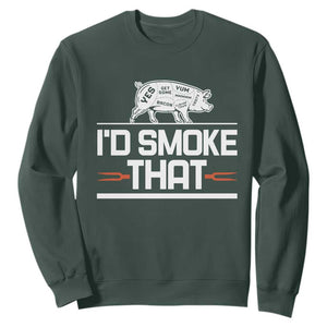 Funny BBQ I'd Smoke That Sweatshirt Chef Butcher Cook BBQ TS10 Dark Forest Green Print Your Wear