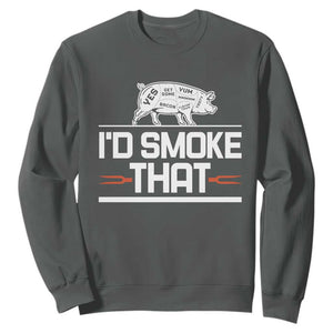 Funny BBQ I'd Smoke That Sweatshirt Chef Butcher Cook BBQ TS10 Dark Heather Print Your Wear