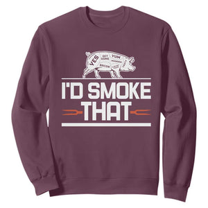 Funny BBQ I'd Smoke That Sweatshirt Chef Butcher Cook BBQ TS10 Maroon Print Your Wear