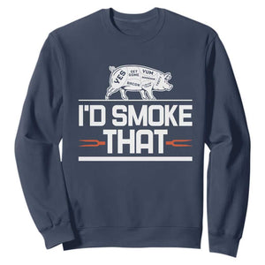 Funny BBQ I'd Smoke That Sweatshirt Chef Butcher Cook BBQ TS10 Navy Print Your Wear