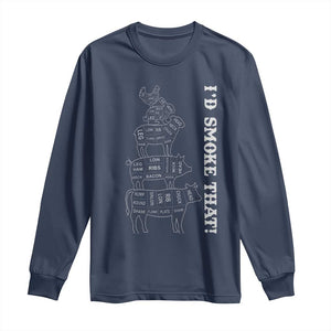 Funny BBQ Long Sleeve Shirt I'd Smoke That TS10 Navy Print Your Wear