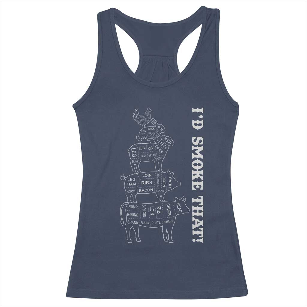 Funny BBQ Racerback Tank Top I'd Smoke That TS10 Navy Print Your Wear