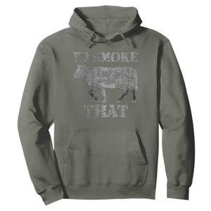 Funny BBQ Hoodie Chef Butcher Cook BBQ I'd Smoke That Cow Beef TS10 Military Green Print Your Wear