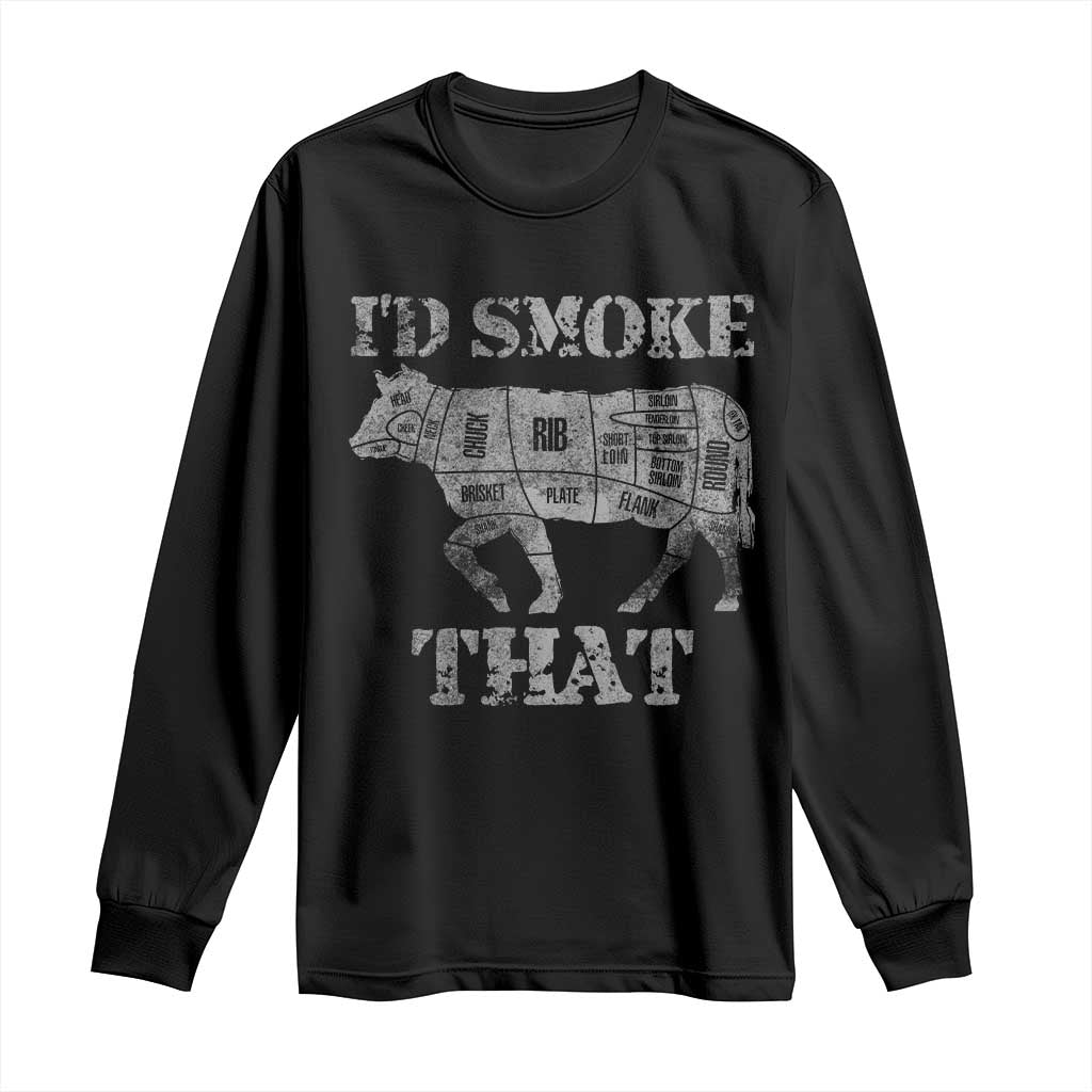 Funny BBQ Long Sleeve Shirt Chef Butcher Cook BBQ I'd Smoke That Cow Beef TS10 Black Print Your Wear