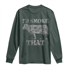 Funny BBQ Long Sleeve Shirt Chef Butcher Cook BBQ I'd Smoke That Cow Beef TS10 Dark Forest Green Print Your Wear