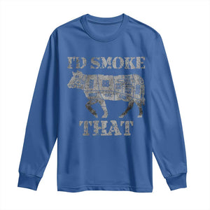 Funny BBQ Long Sleeve Shirt Chef Butcher Cook BBQ I'd Smoke That Cow Beef TS10 Royal Blue Print Your Wear