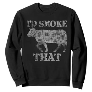 Funny BBQ Sweatshirt Chef Butcher Cook BBQ I'd Smoke That Cow Beef TS10 Black Print Your Wear