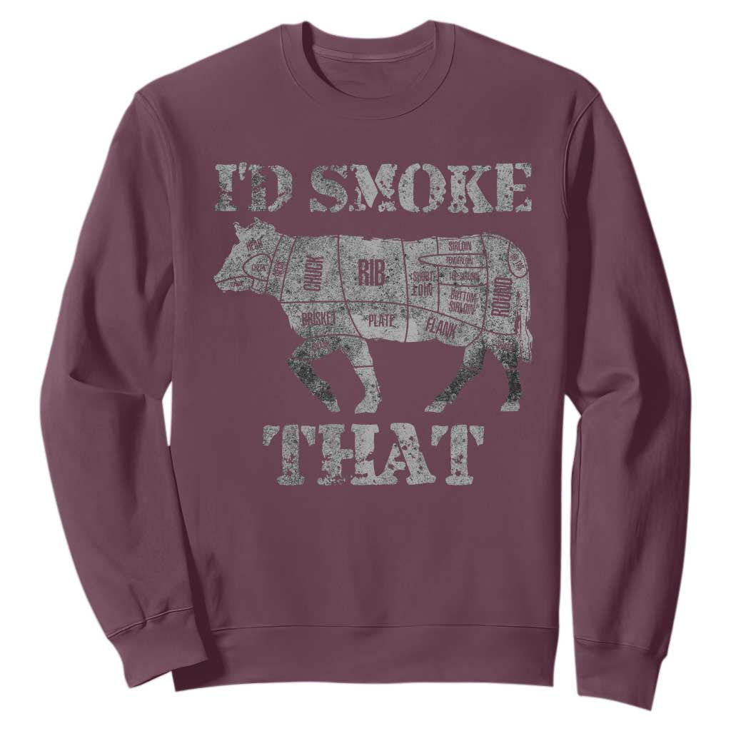 Funny BBQ Sweatshirt Chef Butcher Cook BBQ I'd Smoke That Cow Beef TS10 Maroon Print Your Wear