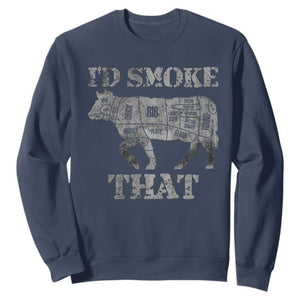 Funny BBQ Sweatshirt Chef Butcher Cook BBQ I'd Smoke That Cow Beef TS10 Navy Print Your Wear