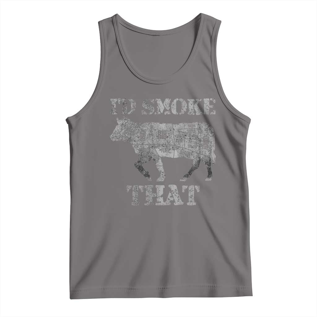 Funny BBQ Tank Top Chef Butcher Cook BBQ I'd Smoke That Cow Beef TS10 Deep Heather Print Your Wear