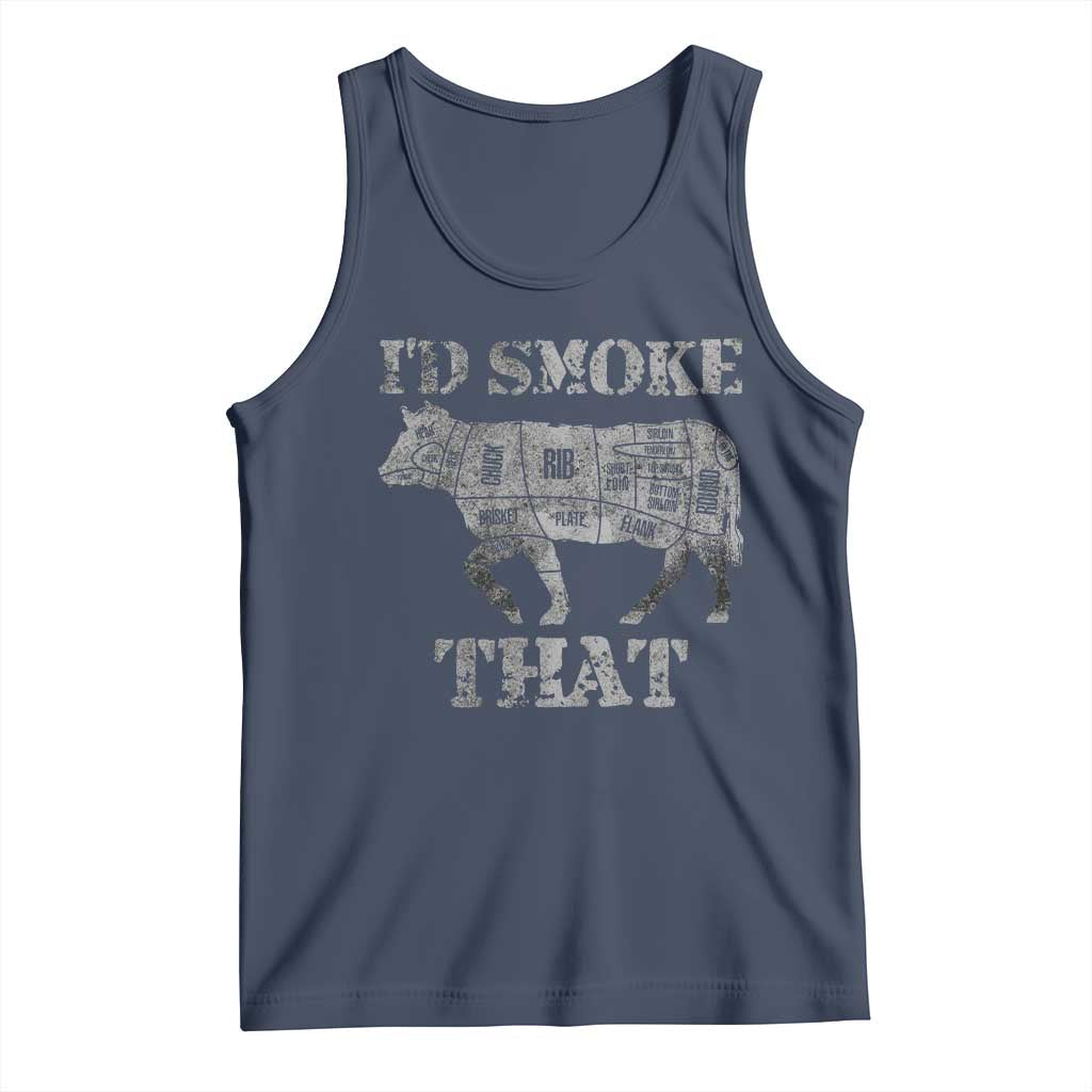Funny BBQ Tank Top Chef Butcher Cook BBQ I'd Smoke That Cow Beef TS10 Navy Print Your Wear