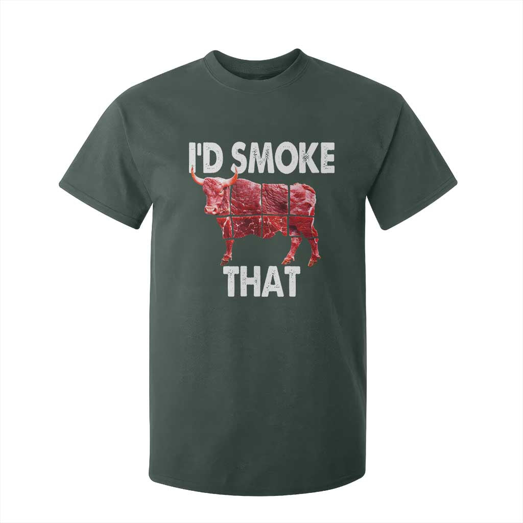 Funny BBQ T Shirt For Kid I'd Smoke That Cow Beef Chef Butcher Cook TS10 Dark Forest Green Print Your Wear