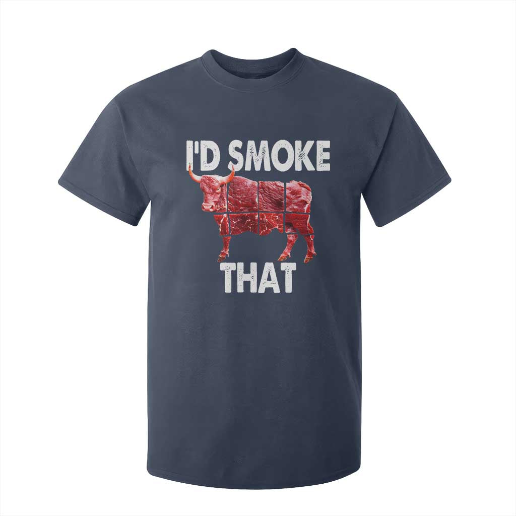 Funny BBQ T Shirt For Kid I'd Smoke That Cow Beef Chef Butcher Cook TS10 Navy Print Your Wear