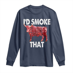 Funny BBQ Long Sleeve Shirt I'd Smoke That Cow Beef Chef Butcher Cook TS10 Navy Print Your Wear