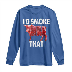 Funny BBQ Long Sleeve Shirt I'd Smoke That Cow Beef Chef Butcher Cook TS10 Royal Blue Print Your Wear