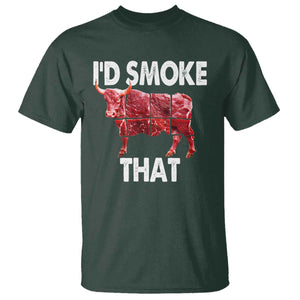 Funny BBQ T Shirt I'd Smoke That Cow Beef Chef Butcher Cook TS10 Dark Forest Green Print Your Wear