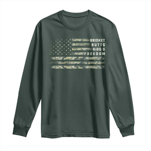 BBQ Long Sleeve Shirt Grilling Gifts For Grill Dad Meat Smoker Grill Camo Flag TS10 Dark Forest Green Print Your Wear