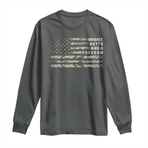 BBQ Long Sleeve Shirt Grilling Gifts For Grill Dad Meat Smoker Grill Camo Flag TS10 Dark Heather Print Your Wear