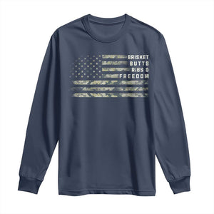 BBQ Long Sleeve Shirt Grilling Gifts For Grill Dad Meat Smoker Grill Camo Flag TS10 Navy Print Your Wear