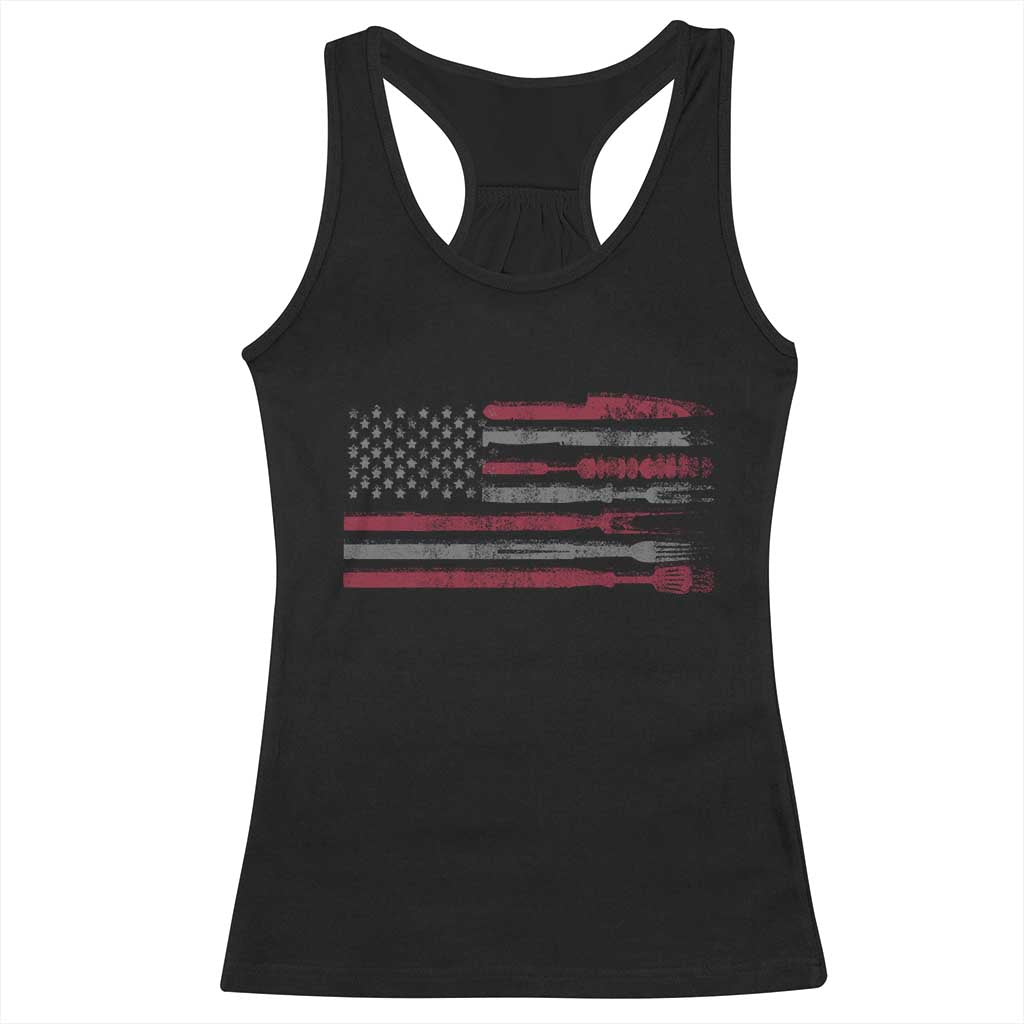 BBQ Racerback Tank Top With Red Line American Flag Meat Smoker Grilling Gifts TS10 Black Print Your Wear