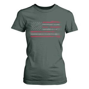 BBQ T Shirt For Women With Red Line American Flag Meat Smoker Grilling Gifts TS10 Dark Forest Green Print Your Wear