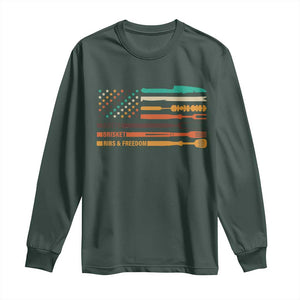 BBQ Long Sleeve Shirt With American Flag Brisket Butts Ribs and Freedom Grilling Gifts TS10 Dark Forest Green Print Your Wear