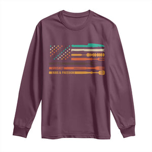 BBQ Long Sleeve Shirt With American Flag Brisket Butts Ribs and Freedom Grilling Gifts TS10 Maroon Print Your Wear