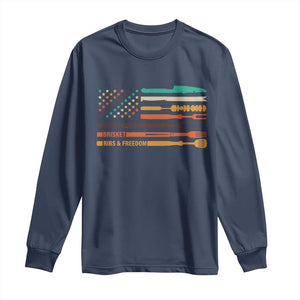 BBQ Long Sleeve Shirt With American Flag Brisket Butts Ribs and Freedom Grilling Gifts TS10 Navy Print Your Wear