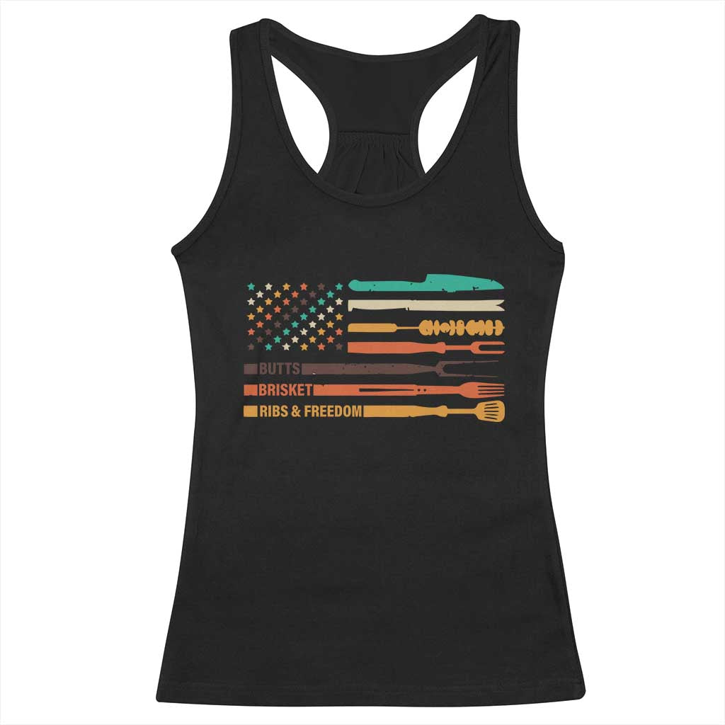 BBQ Racerback Tank Top With American Flag Brisket Butts Ribs and Freedom Grilling Gifts TS10 Black Print Your Wear