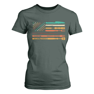 BBQ T Shirt For Women With American Flag Brisket Butts Ribs and Freedom Grilling Gifts TS10 Dark Forest Green Print Your Wear